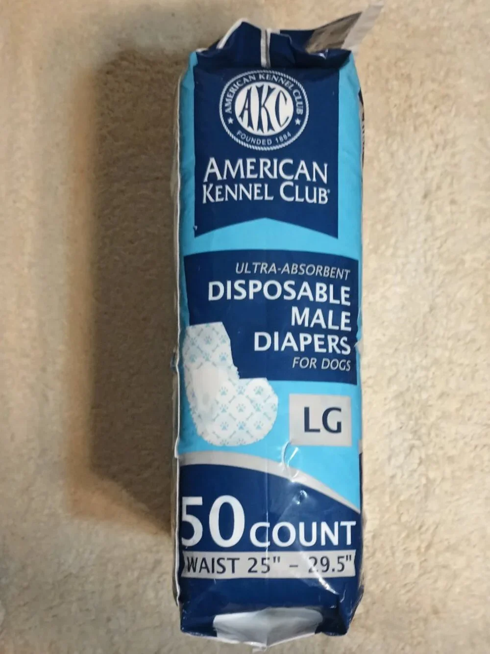 American Kennel Club Disposable Diapers for Male Dogs; Size: Large, 50 Ct. Pkg.